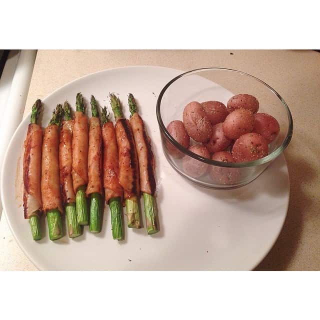 Turkey Wrapped Asparagus with Garlic Parsley Potatoes